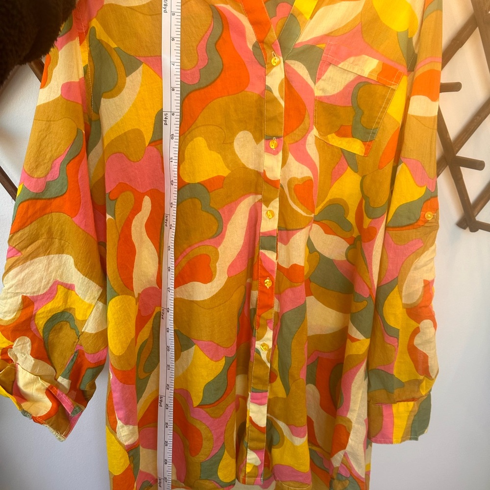 True Destination Resort Wear Floral Long Sleeve Tunic Button Up Top Size Medium